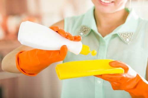 Technician performing deep upholstery cleaning on a living room sofa